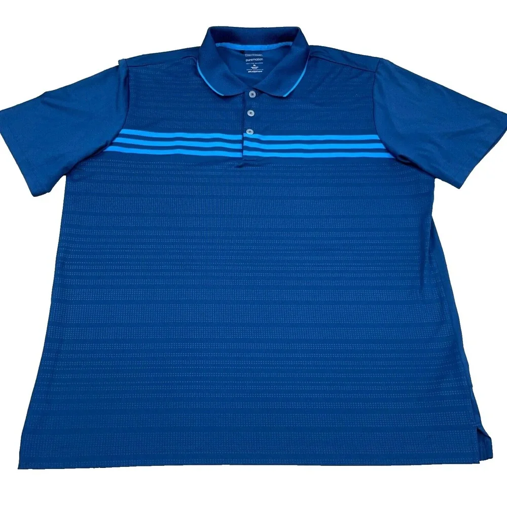 Adidas Polo Shirt Men XL Blue Performance‎ Pure Motion Clima Cool Golf Spotted